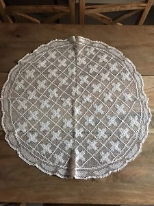 Tovaglia rotonda da te fatto a mano Colore Naturale Lino Pizzo A Tombolo - Foto 1 di 9