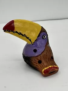 Mexican Folk Art Pottery Clay Toucan Multi color Whistle /Ocarina FLAW - Picture 1 of 5