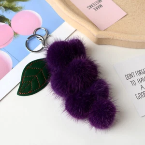 Cute Real Mink Fur Grape Keychain Pompom Ball Bag Car Phone Pendant Gift Tassels - Picture 1 of 18