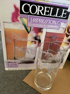 4 Corelle PINK TRIO 16-oz TUMBLER GLASSES Iced Tea Peach Blue Flowers Unused - Picture 1 of 5