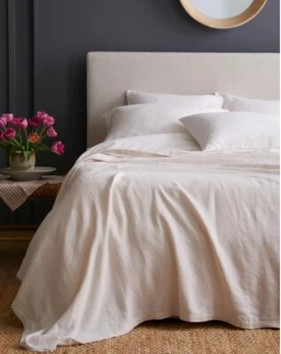 NWT QUINCE VINTAGE WASH EUROPEAN LINEN BED COVER FULL QUEEN OAT BLANKET ret $130 - Image 1 of 4