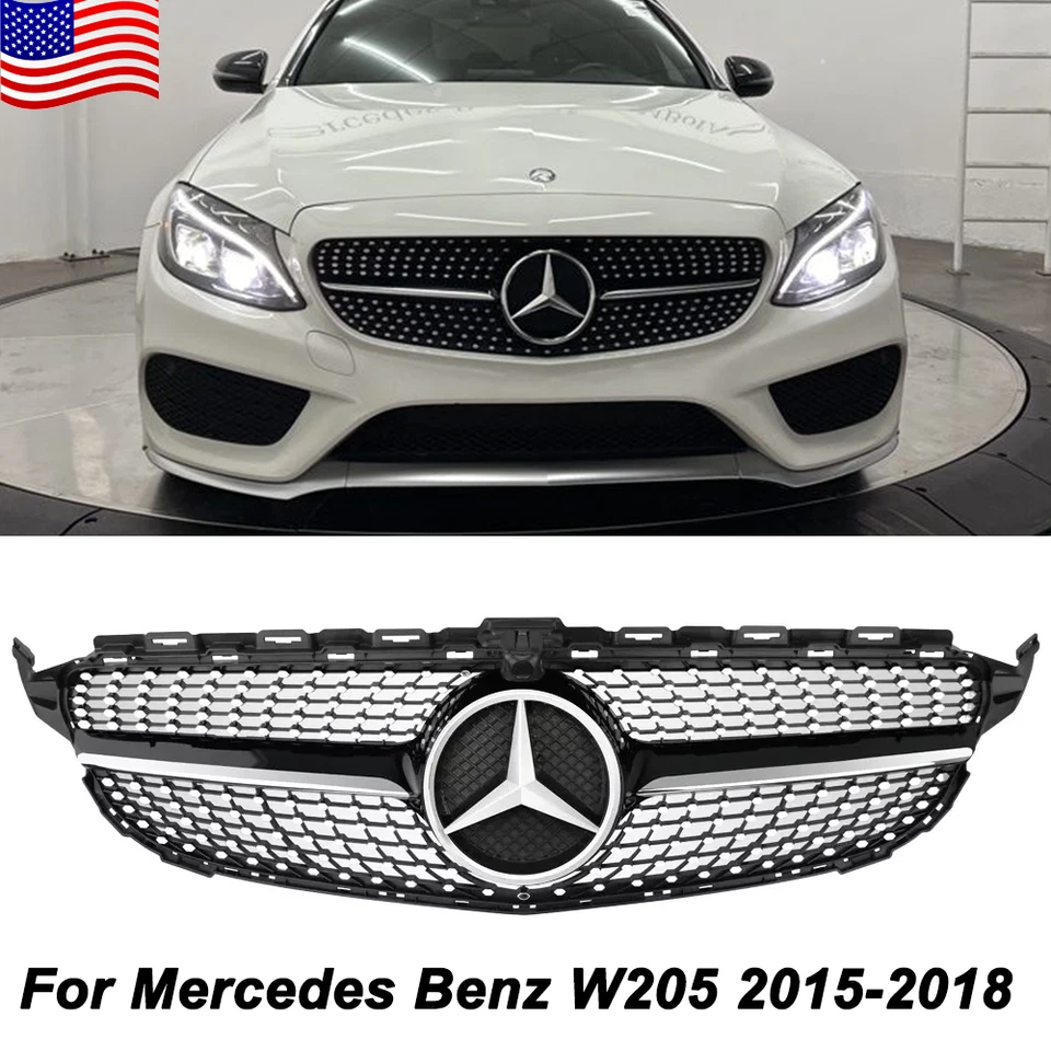 Black Front Grille For Mercedes Benz W205 C-CLASS C300 C450 2015-2018 W/Emblem - Image 1 of 4