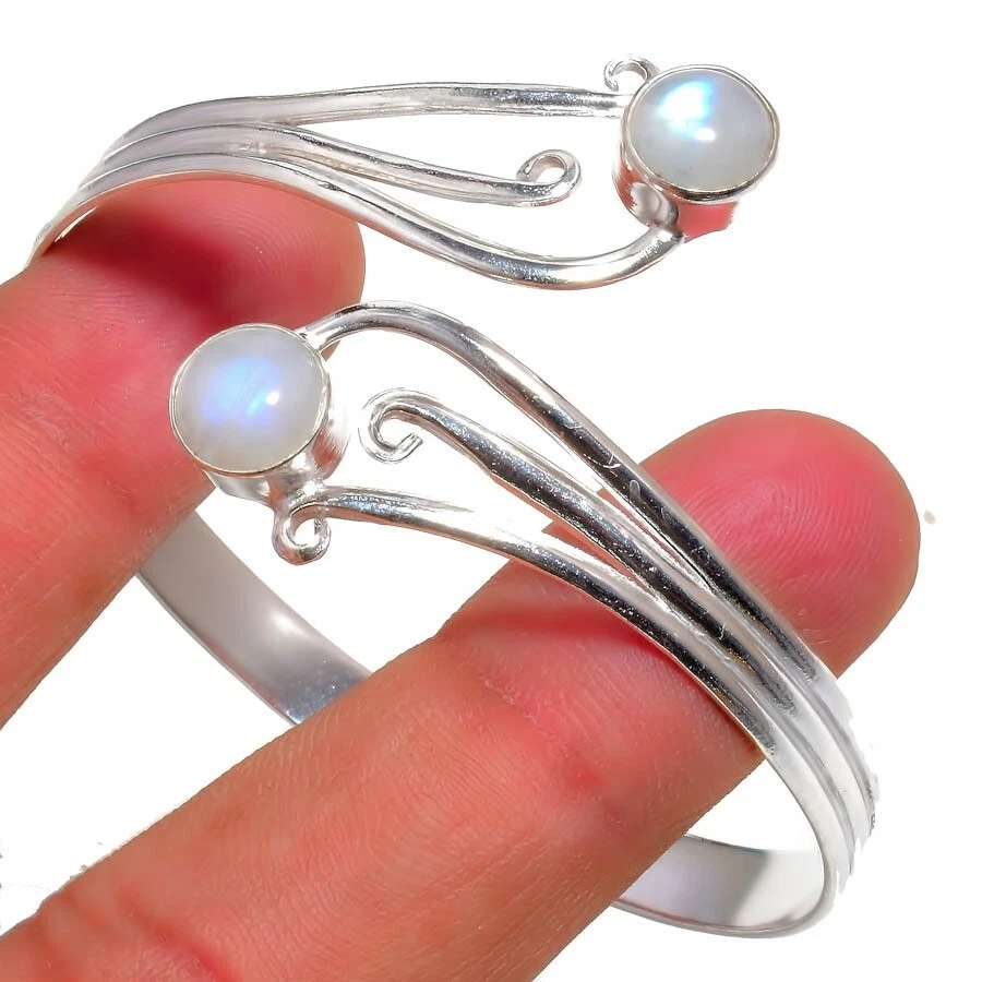 Rainbow Moonstone Gemstone Handmade 925 Sterling Silver Jewelry Bangle Sz 7-8 - Image 1 of 1