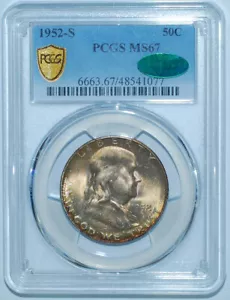 1952 S PCGS MS67 CAC Franklin Half Dollar - Picture 1 of 2