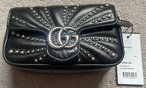 Gucci Super Mini Marmont Black With Spiral Stud Detail New With Tags