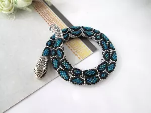Snake Necklace bracelet Turquoise silver Beaded necklace Ouroboros jewelry - Picture 1 of 8
