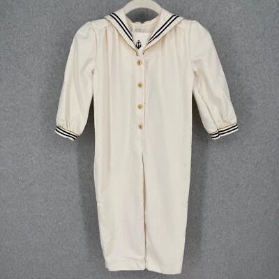 Mono de Colección Little Bitty Niño Pequeño Marinero Talla 4T Blanco Azul Botón Ancla Foto 1 de 4