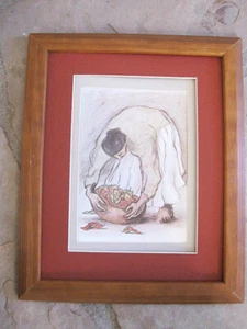 R C Gorman,  WOMAN with CHILIS  Navajo, framed MATTED WOOD FRAME 8x10 - Picture 1 of 4