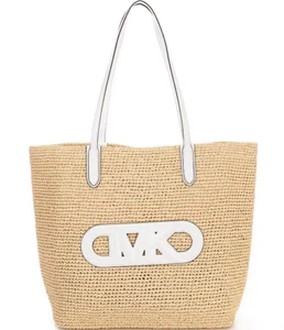 Michael Kors Eliza XL Natural Optic White Woven Straw Tote Beach Bag - Picture 1 of 7