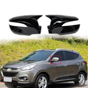 Gloss Black OX Horn Rearview Side Mirror Cover Cap For Hyundai IX35 2011-2015 - Picture 1 of 6
