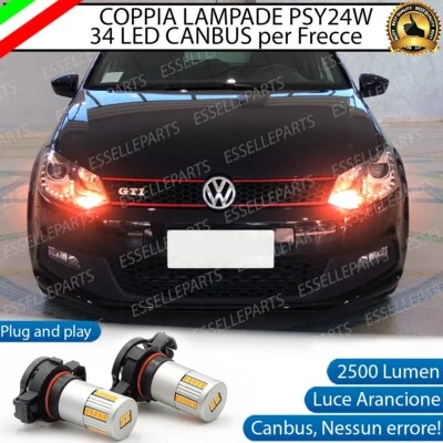 COPPIA LAMPADE PSY24W LED CANBUS 34 LED VW POLO 6R 6C BIXENON FRECCE ANTERIORI - Immagine 1 di 4