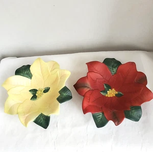 PartyLite Poinsettia Stoneware Candle Holders P8627U Christmas retired - Picture 1 of 12