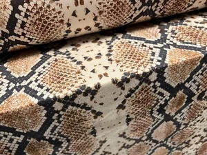 Faux Suede Stretch Spandex Jersey Fabric, Per Metre - Snakeskin Print - Brown - Picture 1 of 3