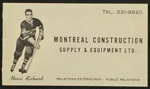 *RARE* 1950-1960's - HENRI RICHARD - MONTREAL CANADIENS - SIDE JOB BUSINESS CARD - Picture 1 of 10