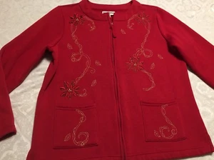 Women's Breckenridge Christmas Red Embroidered Jacket excellent SZ PM - Picture 1 of 5