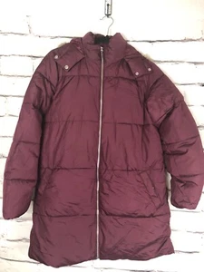 Old Navy Womens Size Small Burgandy Long Sleeve Puffer Jacket Faux Fur Hood - Picture 1 of 6