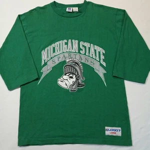 L 90er MICHIGAN STATE SPARTANS Baumwolle 3/4 Arm Jersey T-Shirt Vintage Logo 7 - Bild 1 von 8