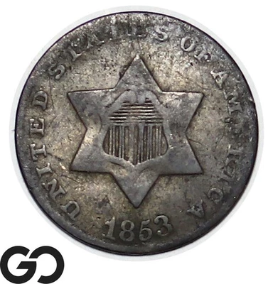 1853 Three Cent Silver Piece, Trimes - Image 1 of 3
