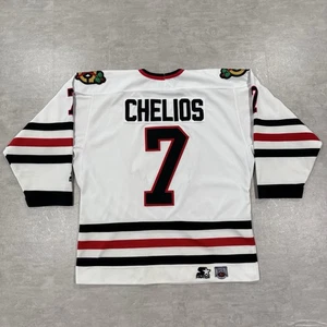Camiseta deportiva de hockey grande de colección de los 90 de la NHL Starter Chicago Blackhawks Chris Chelios 7 para hombre - Imagen 1 de 21