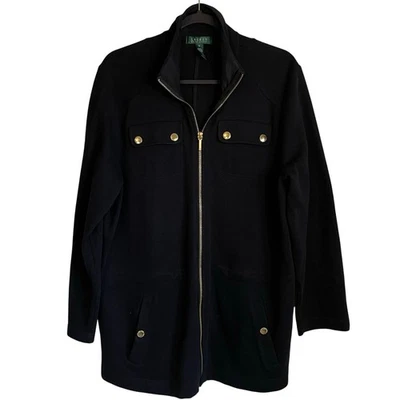 Chaqueta Lauren Ralph Lauren Negra Cremallera Completa Algodón Acentos Dorados Talla 1X Neutra Foto 1 de 4