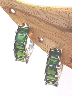 Jtv Emerald Cut Chrome Diopside Hoop Earrings... Post Snap Back... - Image 1 of 4