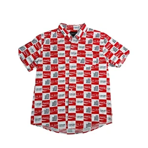 Coca Cola Mens Checkered Button Down Short Sleeve Shirt Graphic Print - Picture 1 of 7
