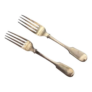 Pair Antique S & Co Silver Plate Dinner Forks Monogram R Hallmarked Ornate 19cm - Picture 1 of 10