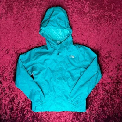 The North Face Rain Jacket Girls Medium Turquoise Logo Waterproof Hooded Coat - Image 1 of 4
