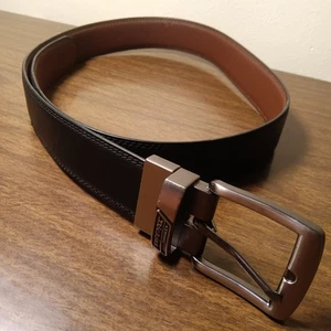Dickies schwarz braun Leder wendbar Größe 32/80 Herren Gürtel silberne Schnalle 38" - Bild 1 von 8