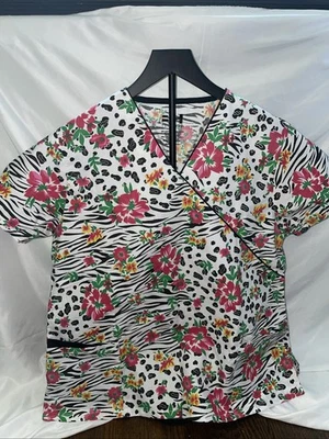 Women’s Beverly Hills Floral Print Tie Back Scrub Top Size large - Image 1 of 3