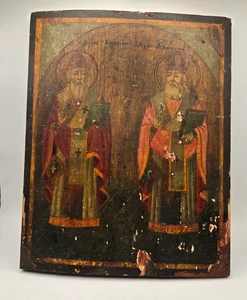 19TH C RUSSIAN ICON ON WOOD - Picture 1 of 4