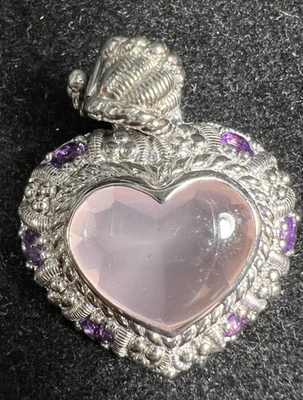 Colgante corazón cuarzo rosa Judith Ripka plata de ley 925 con detalles de amatista Foto 1 de 2