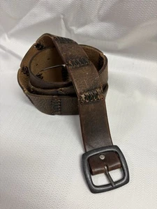 VINTAGE LEVIS BELT MENS 40 LEATHER BROWN WHIP STITCHING BRUSHED NICKEL BUCKLE - Picture 1 of 10