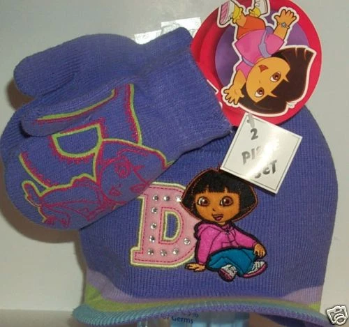 Conjunto de guantes gorro púrpura y rosa Nickelodeon Dora la Exploradora para niñas pequeñas Foto 1 de 4
