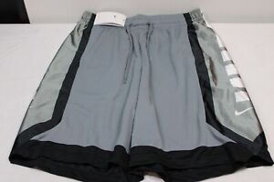 Nike Mens Grey DRI-FIT Elite Basketball Shorts DH7142-065 Black White Stripe New