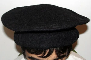 Thick Black Afghan Hat Pakol 100% Wool Afghanistan Warn Winter Hat Woolen Beret - Picture 1 of 10
