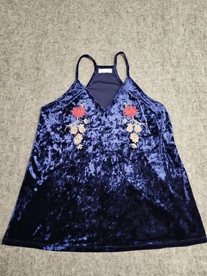 Camisa Anthropologie THML Mujer Mediana Azul Terciopelo Floral Bordado Espalda Corredora  Foto 1 de 4