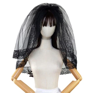 1PC Cosplay Black Headwear Black Lace Veil Bride Black Veil Bride Wedding Veil - Picture 1 of 12