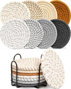 Effectyou 8 Pcs Drink Coasters with Holder 8 Colors Absorbent Coasters for Dr... - Picture 1 of 9