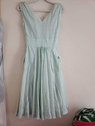 OFF WHITE Abito Calvin Klein a righe verde bianco sporco aderente e svasato tg 2 nuovo senza etichette