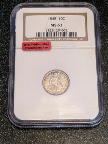 1848 Liberty Seated Dime 10c Rare and Gorgeous NGC MS-63 Cover