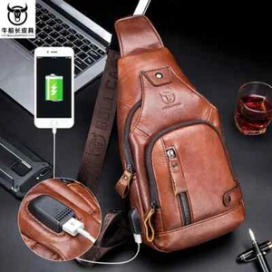 2024 new 100% cowhide Leather Casual Fashion Crossbody Chest Bag men's... - Picture 1 of 26