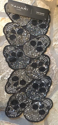 Tahari 万圣节 串珠 银色 骷髅 桌亚军 死亡节 哥特式 黑色 — 第 1/4 张图片