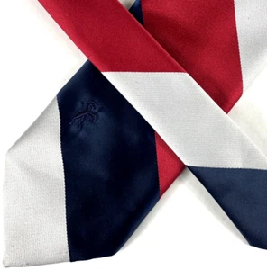 Bronzini W/ Unicorn Logo Mens Tie, Short, Red White Blue Broad Striped Pattern - Picture 1 of 8
