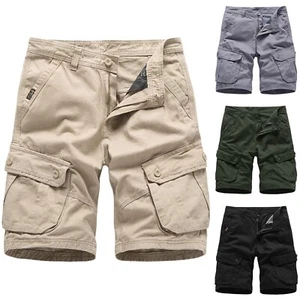 Men's Casual Chino Cargo Shorts Pants Solid Multi Pockets Workwear Trousers - Picture 1 of 10
