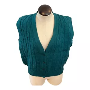 Vintage Pendleton Women's Large 100% Virgin Wool Sweater Vest Teal Cable Knit - Picture 1 of 6
