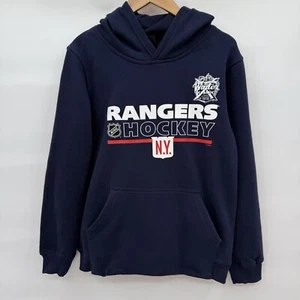 New York Rangers Hooded Sweatshirt Youth Medium (8/10) Navy Blue NWT Hockey NHL - Picture 1 of 9