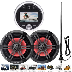 Gauge Style Marine Stereo System with Bluetooth w/ 6.5" Waterproof RGB Speakers - Picture 1 of 21
