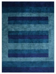 Hand Knotted Loom Silk Mix Area Rug Contemporary Blue Light Blue BBLSMB90 - Picture 1 of 4