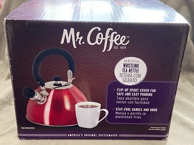 Mr. Coffee Stainless Steel Whistling Tea Kettle 1.8 Qt Red & Silver ~ New in Box - Image 1 of 4